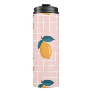 Citroenen, retro geometrie, zomer naadloos patroon thermosbeker