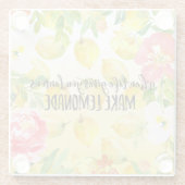 Citroenen Roze bloemenombre waterverf inspirerend Glazen Onderzetter (Achterkant)