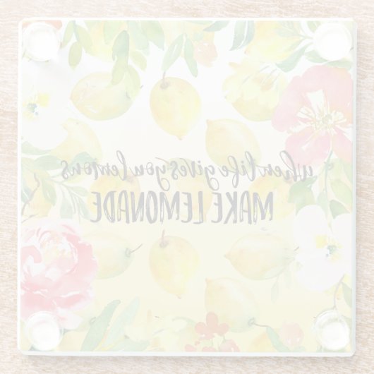 Citroenen Roze bloemenombre waterverf inspirerend Glazen Onderzetter (Achterkant)