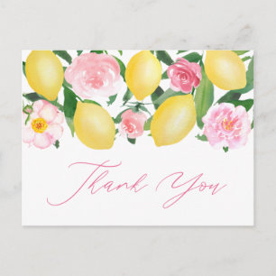 Citroenen Roze Bloemrijke Calligrafie Bedankt Briefkaart