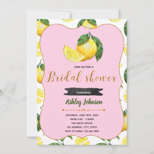 Citroenen roze doucheuitnodiging kaart (Voorkant)