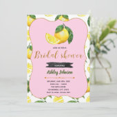 Citroenen roze doucheuitnodiging kaart (Staand voorkant)