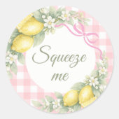 Citroenen roze gingham knijp me feestfavoriet ronde sticker (Voorkant)