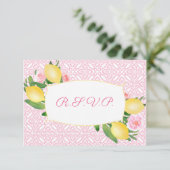 Citroenen Roze Wit Tegels Maaltijden Feest RSVP Kaartje (Staand voorkant)