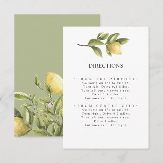 Citroenen | Salie groen | Chique BRUILOFT Routebes Informatiekaartje (Voorkant / Achterkant)