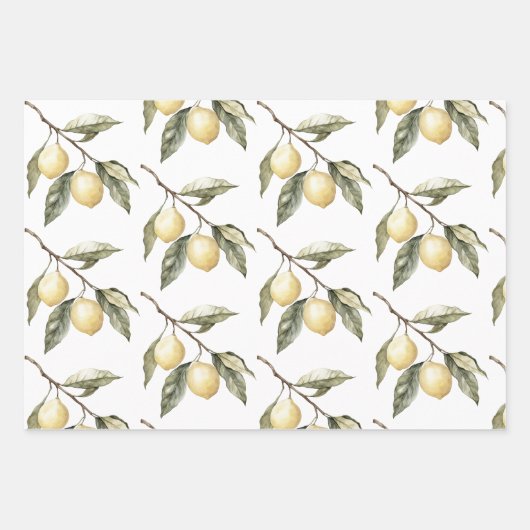 Citroenen Sicilië Rustic Brown Stripes Verjaardag Inpakpapier Vel (Voorkant 3)