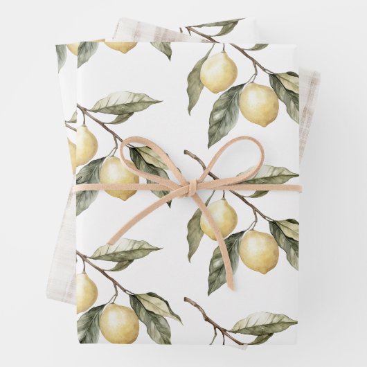 Citroenen Sicilië Rustic Brown Stripes Verjaardag Inpakpapier Vel (In situ)