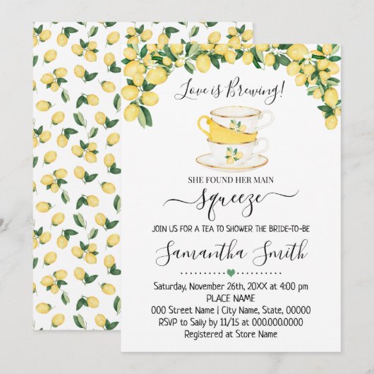 Citroenen thee bruids douche uitnodiging (Voorkant / Achterkant)