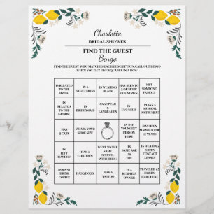 Citroenen Thema Vind De Gast Bruidsbruiloft Bingo Flyer