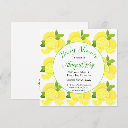 Citroenen tropisch geel citrus BabyShower Kaart (Voorkant / Achterkant)