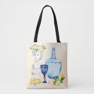 Citroenen uit de Middellandse Zee en blauw glas Tote Bag
