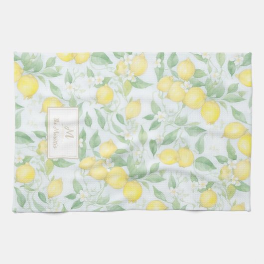 Citroenen Waterverf Gepersonaliseerde naam Monogra Theedoek (Horizontaal)