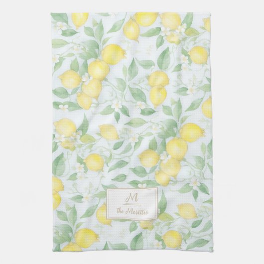 Citroenen Waterverf Gepersonaliseerde naam Monogra Theedoek (Verticaal)