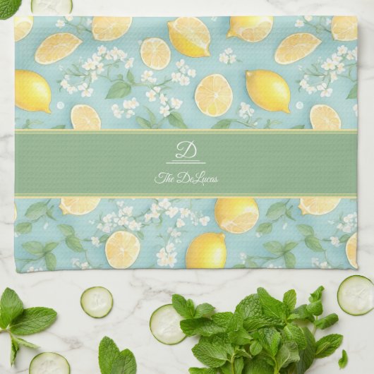 Citroenen Waterverf Mint Gepersonaliseerd Naam Lem Theedoek (Gevouwen)