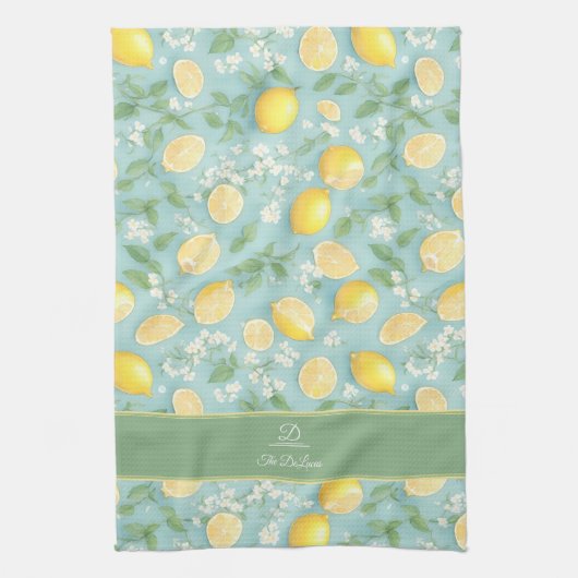 Citroenen Waterverf Mint Gepersonaliseerd Naam Lem Theedoek (Verticaal)