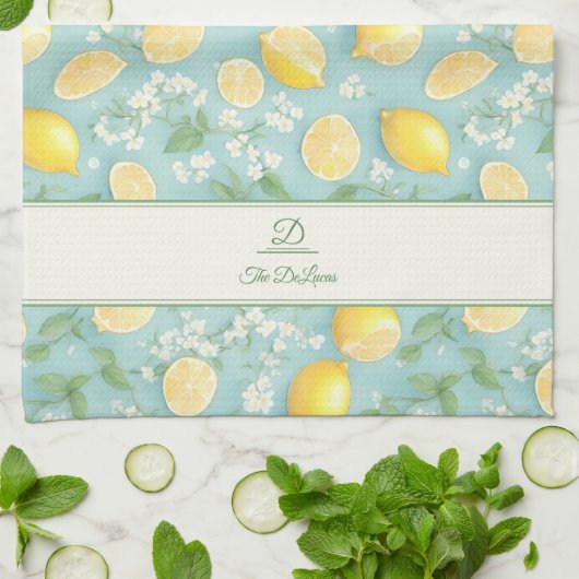 Citroenen Waterverf Mint Gepersonaliseerde naam Ci Theedoek (Gevouwen)