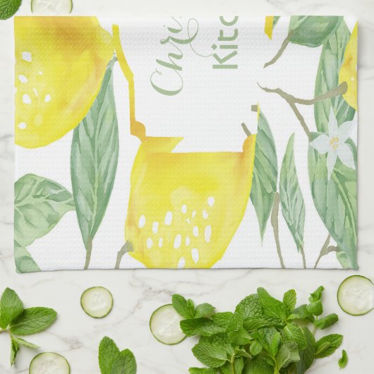 Citroenen wit groene naam script theedoek (Gevouwen)