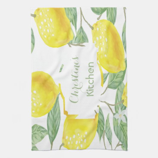 Citroenen wit groene naam script theedoek (Verticaal)