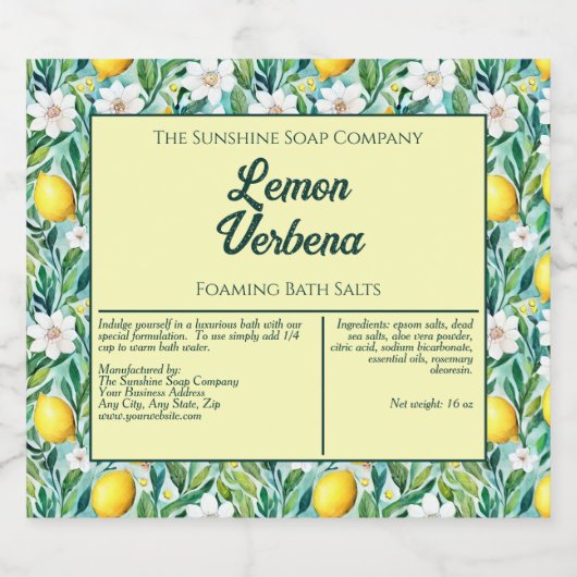 Citroenen & Witte Bloemen Waterdicht Bad Zouten La Sparkling Wijnetiket (Enkel label)