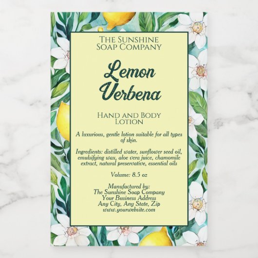 Citroenen & witte bloemen waterdicht cosmetica lab voedselcontainer etiket (Enkel label)