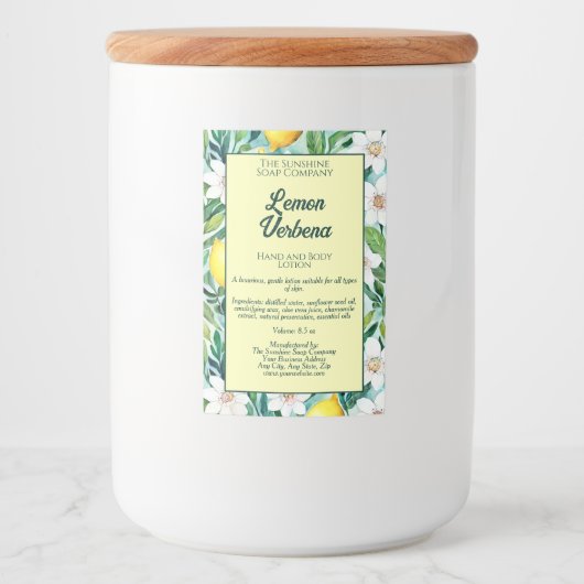 Citroenen & witte bloemen waterdicht cosmetica lab voedselcontainer etiket (Voorkant)