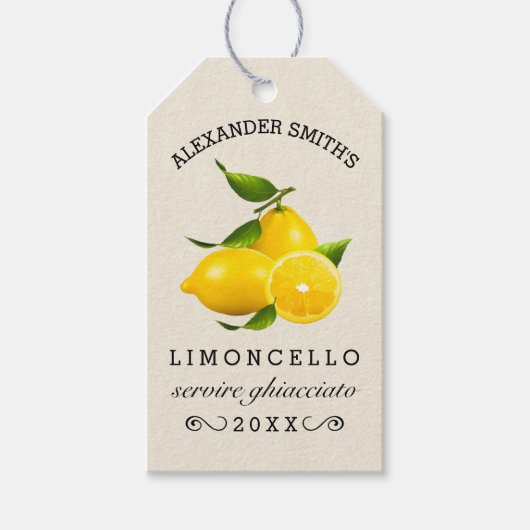 Citroenen Zelfgemaakte Limoncello Hang Label | Fle Cadeaulabel (Voorkant)