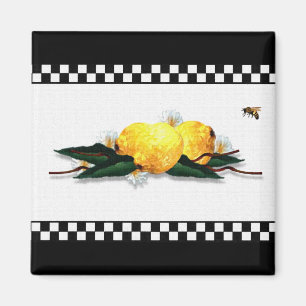 Citroenen Zwart en Wit Gingham Magneet