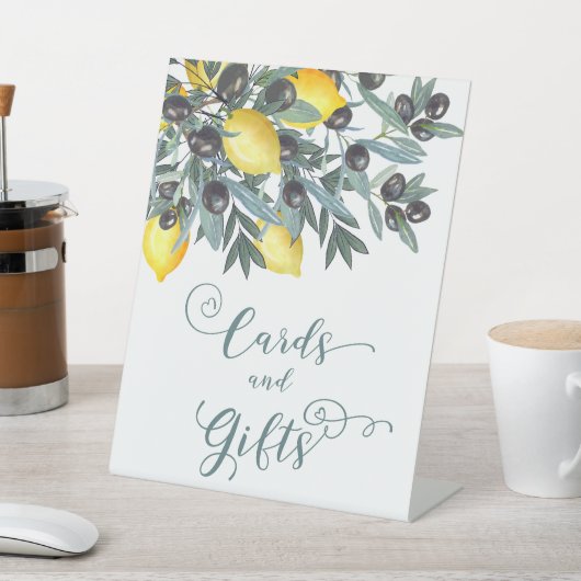 Citroenen | Zwarte Olijven Bruiloftsshower Kaarten Reclamebord Met Voetstuk (Insitu)