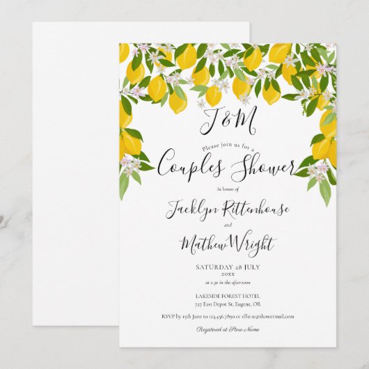 Citroenenbloesem Bruiloft Koppels Bruiloftsfeest Kaart (Voorkant / Achterkant)
