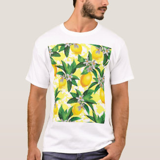 Citroenfantasie: Creatief bloemenpatroon T-shirt
