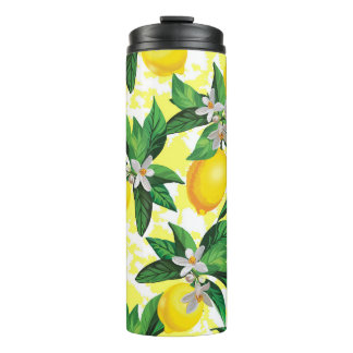 Citroenfantasie: Creatief bloemenpatroon Thermosbeker