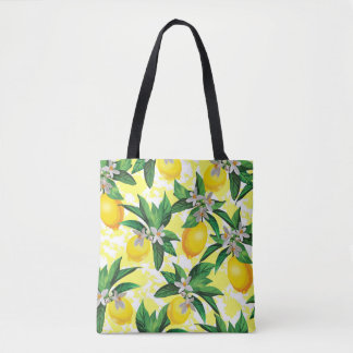 Citroenfantasie: Creatief bloemenpatroon Tote Bag