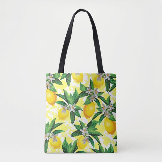 Citroenfantasie: Creatief bloemenpatroon Tote Bag (Voorkant)