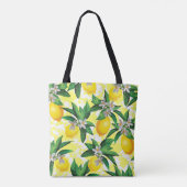 Citroenfantasie: Creatief bloemenpatroon Tote Bag (Achterkant)