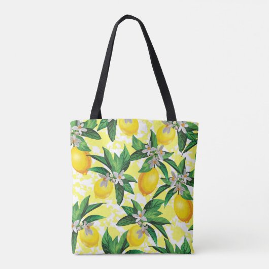 Citroenfantasie: Creatief bloemenpatroon Tote Bag (Achterkant)