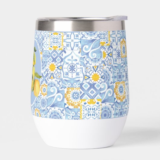 Citroenfruit, blauw tegel collage (Links)