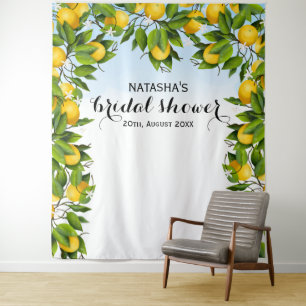 Citroenfruit Botanische Bruiloft Foto-achtergron Wandkleed