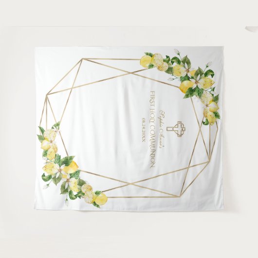 Citroenfruit Gouden Frame Heilige Communie Achterg Wandkleed (Voorkant (horizontaal))