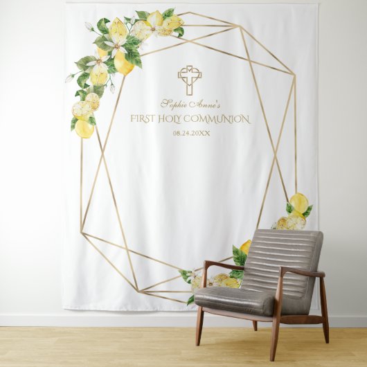 Citroenfruit Gouden Frame Heilige Communie Achterg Wandkleed (In situ)