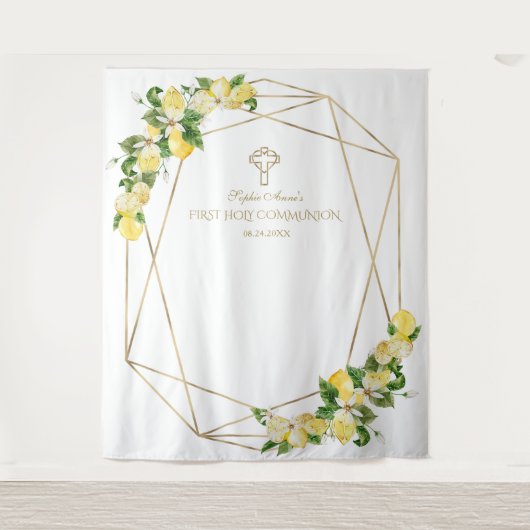 Citroenfruit Gouden Frame Heilige Communie Achterg Wandkleed (Voorkant)