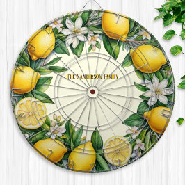 Citroenfruitbloemen en bladeren verse citrusgeel dartbord