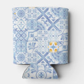 Citroenfruitmonogram, blauwe tegel blikjeskoeler (Achterkant)