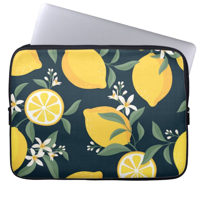 Citroengeel bladpatroon laptop sleeve (Voorkant)