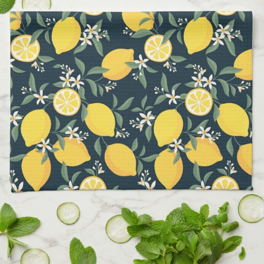 Citroengeel bladpatroon theedoek (Gevouwen)