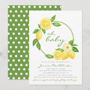 Citroengeel Citrus Green Polkadot Baby shower Kaart