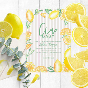 Citroengeel Citrus Retro Modern Baby shower Kaart