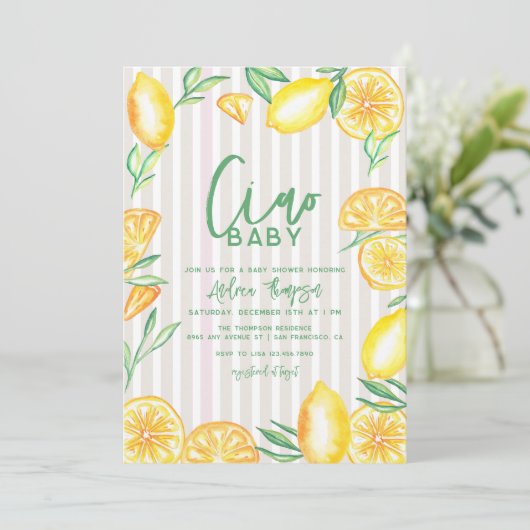 Citroengeel Citrus Retro Modern Baby shower Kaart (Staand voorkant)