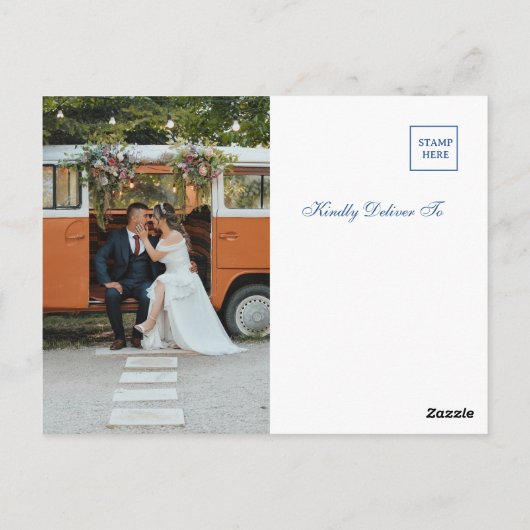 Citroengeel en marineblauw Trouw Trouwkaart Dankje Briefkaart (Achterkant)