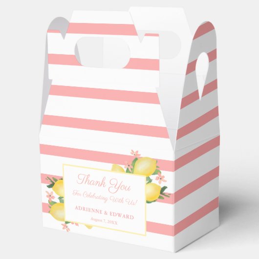 Citroengeel en roze Waterverf Baby Girl Shower Bedankdoosjes (Geopend)