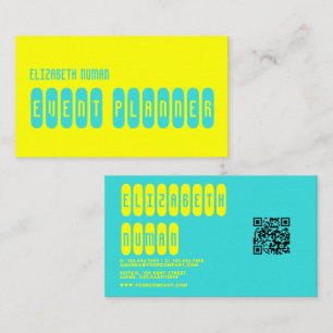 Citroengeel en turquoise typografie QR-code Visitekaartje